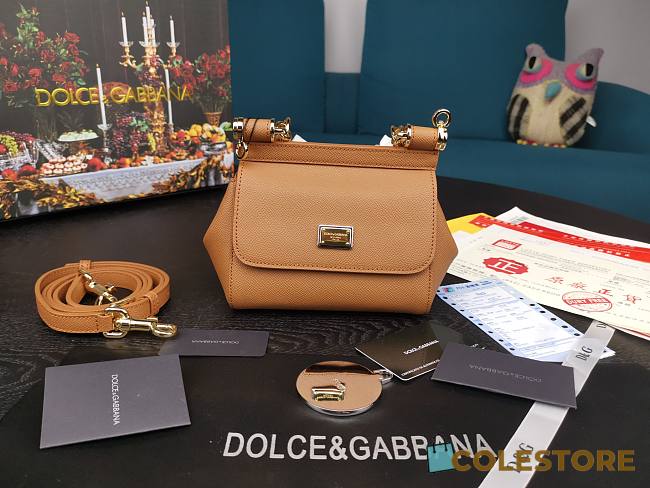 Dolce & Gabbana Small Sicily Tote Bag In Brown BB623 Size 16x10x5cm - 1