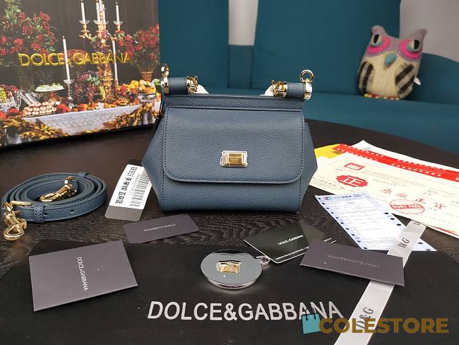 Dolce & Gabbana Small Sicily Tote Bag In Dark Blue BB623 Size 16x10x5cm - 1
