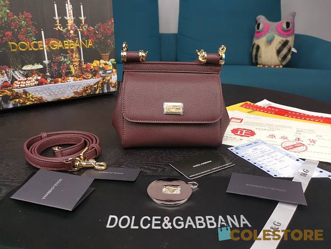 Dolce & Gabbana Small Sicily Tote Bag In Wine BB623 Size 16x10x5cm - 1