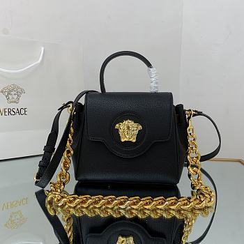 Versace La Medusa Handbag In Black Gold DBFI0 Size 20x10x17cm 