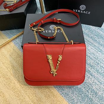 Versace Virtus Red Calfskin Leather Shoulder Bag DBFG9 Size 24x9x16.5cm