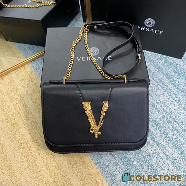 Versace Virtus Black Calfskin Leather Shoulder Bag DBFG9 Size 24x9x16.5cm - 1
