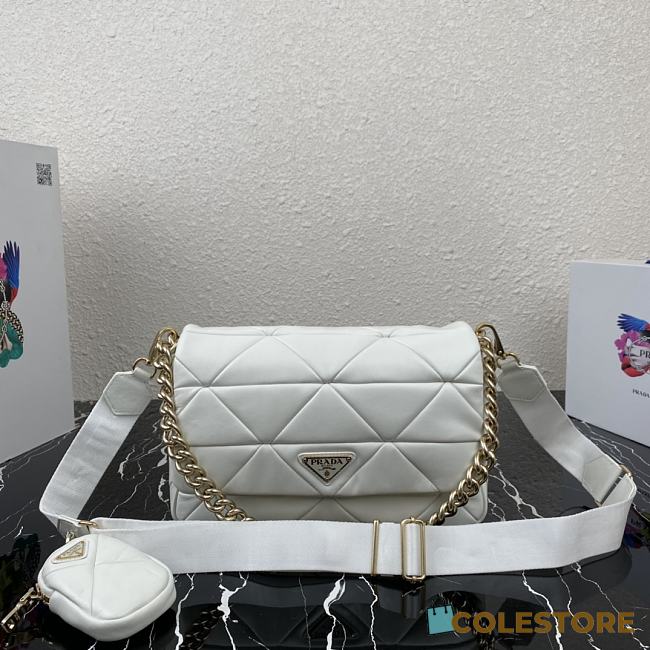 Prada Shoulder Bag Quilted Leather In White 1BD291 Size 28x18x7.5cm - 1