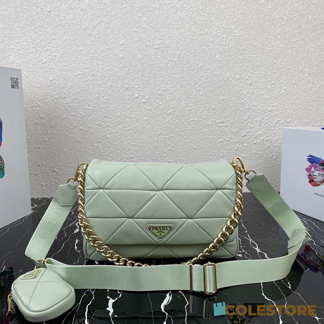 Prada Shoulder Bag Quilted Leather In Light Green 1BD291 Size 28x18x7.5cm - 1
