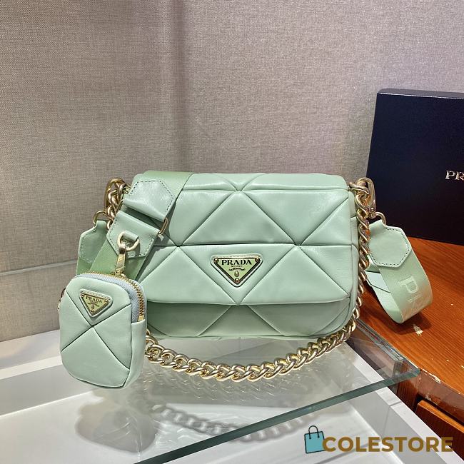 Prada Shoulder Bag Quilted Leather In Light Green 1BD292 Size 21x16x7cm - 1