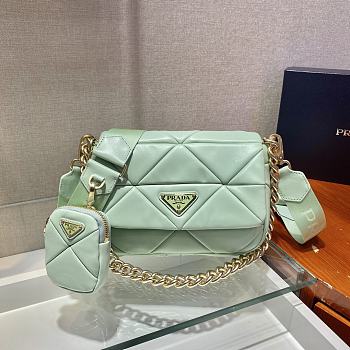 Prada Shoulder Bag Quilted Leather In Light Green 1BD292 Size 21x16x7cm
