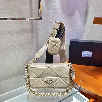 Prada Shoulder Bag Quilted Leather In Beige 1BD292 Size 21x16x7cm