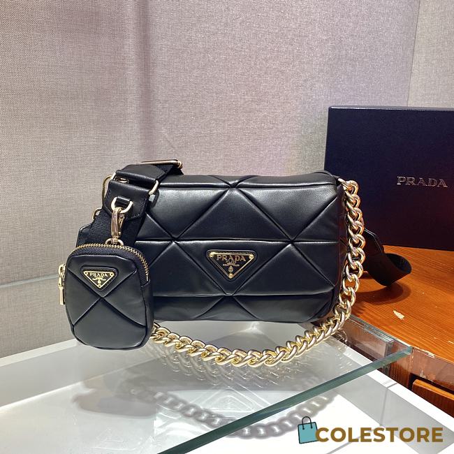 Prada Shoulder Bag Quilted Leather In Black 1BD292 Size 21x16x7cm - 1