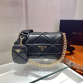Prada Shoulder Bag Quilted Leather In Black 1BD292 Size 21x16x7cm