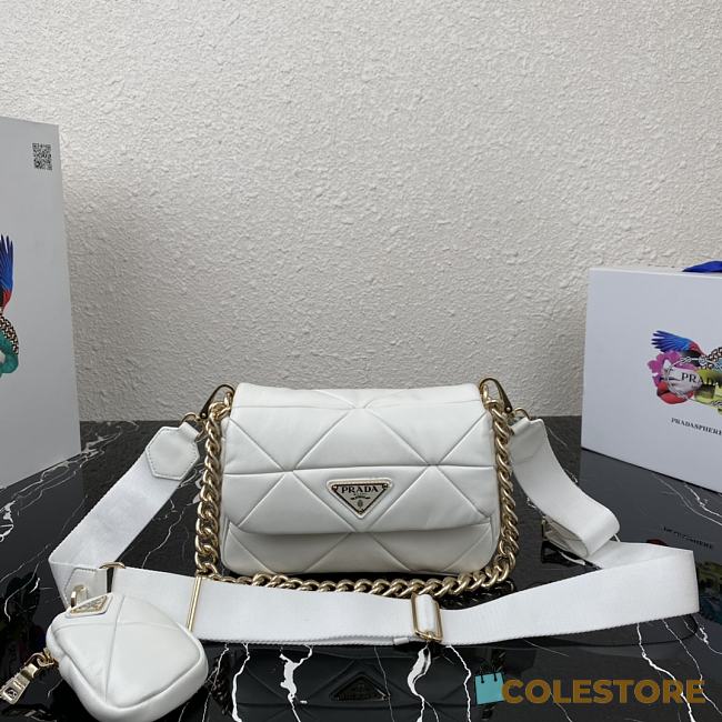 Prada Shoulder Bag Quilted Leather In White 1BD292 Size 21x16x7cm - 1