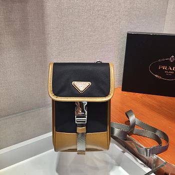 Prada Iphone Case Tessuto Saffiano Leather Black&Brown 2ZH109 Size 12x19x2.5cm