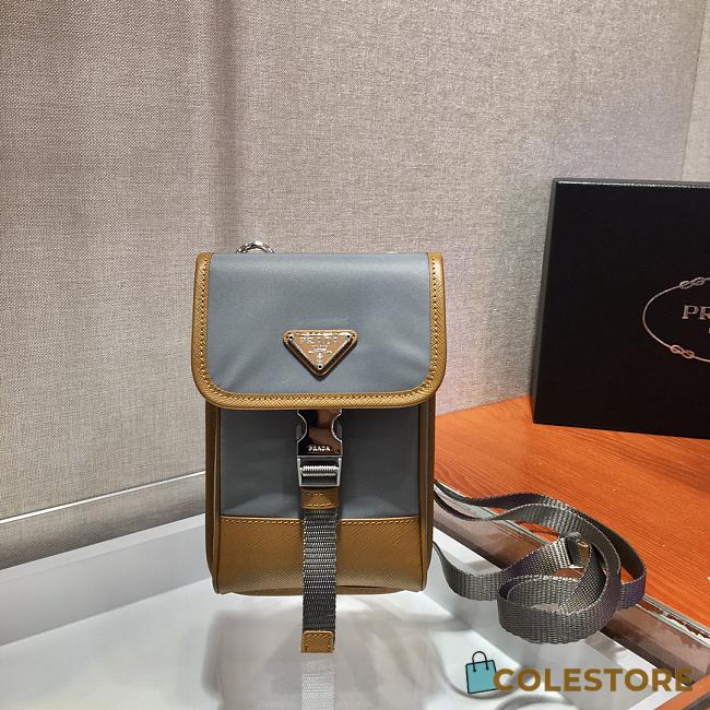 Prada Iphone Case Tessuto Saffiano Leather Grey&Brown 2ZH109 Size 12x19x2.5cm - 1