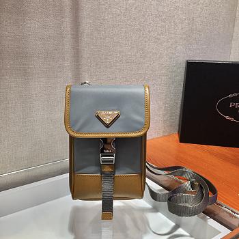 Prada Iphone Case Tessuto Saffiano Leather Grey&Brown 2ZH109 Size 12x19x2.5cm