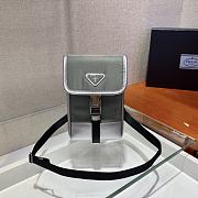 Prada Iphone Case Tessuto Saffiano Leather In Silver 2ZH109 Size 12x19x2.5cm - 1