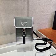 Prada Iphone Case Tessuto Saffiano Leather In Silver 2ZH109 Size 12x19x2.5cm - 4