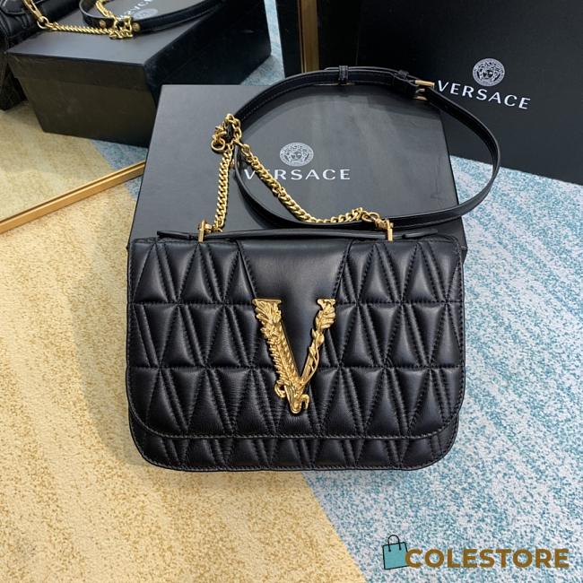 Versace Virtus Quilted Leather Shoulder Bag In Black DBFG9 Size 24x9x16.5cm - 1
