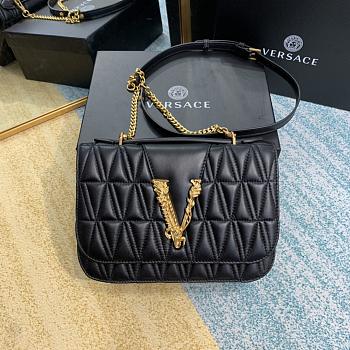 Versace Virtus Quilted Leather Shoulder Bag In Black DBFG9 Size 24x9x16.5cm