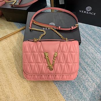 Versace Virtus Quilted Leather Shoulder Bag In Pink DBFG9 Size 24x9x16.5cm