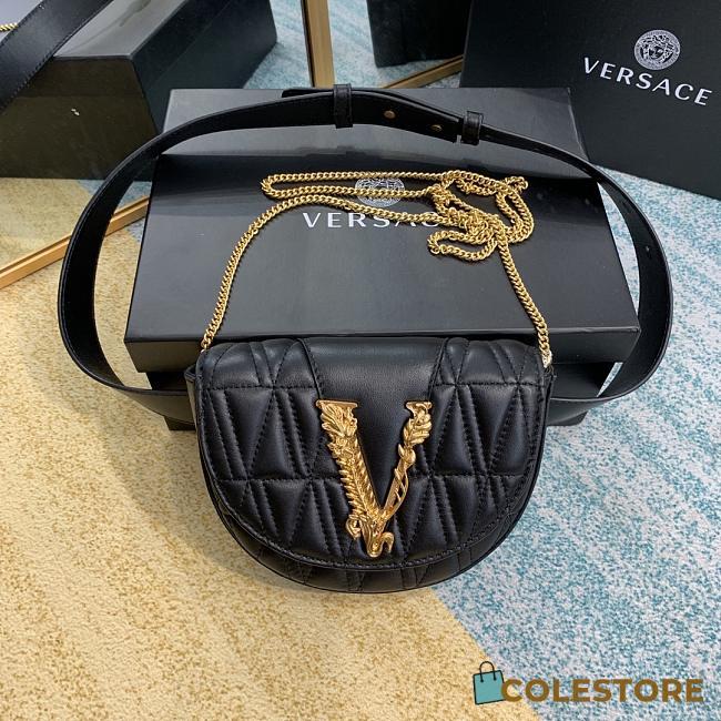 Versace Logo Plaque Quilted Belt Bag In Black DV3G9 Size 18x4x14cm - 1