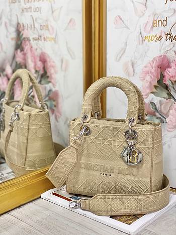 Dior Medium Lady D-Lite Handbag Cane Embroidery M0565 Size 24x20x11cm