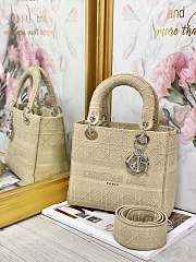Dior Medium Lady D-Lite Handbag Cane Embroidery M0565 Size 24x20x11cm - 6