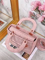 Dior Medium Lady D-Lite Handbag Cane Embroidery In Pink Rose Gold M0565 Size 24x20x11cm - 3