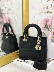 Dior Medium Lady D-Lite Handbag Cane Embroidery In Black Gold Buckle M0565 Size 24x20x11cm - 2