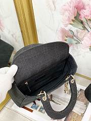 Dior Medium Lady D-Lite Handbag Cane Embroidery In Black Gold Buckle M0565 Size 24x20x11cm - 5