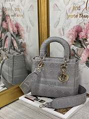 Dior Medium Lady D-Lite Handbag Cane Embroidery In Grey Gold Buckle 24cm - 1