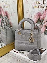 Dior Medium Lady D-Lite Handbag Cane Embroidery In Grey Gold Buckle 24cm - 3