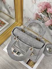 Dior Medium Lady D-Lite Handbag Cane Embroidery In Grey Gold Buckle 24cm - 2