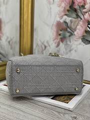 Dior Medium Lady D-Lite Handbag Cane Embroidery In Grey Gold Buckle 24cm - 4