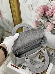Dior Medium Lady D-Lite Handbag Cane Embroidery In Grey Gold Buckle 24cm - 6