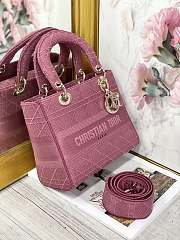 Dior Medium Lady D-Lite Handbag Cane Embroidery In Hibicus Pink Gold Buckle 24cm - 2