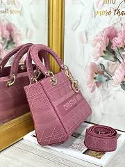 Dior Medium Lady D-Lite Handbag Cane Embroidery In Hibicus Pink Gold Buckle 24cm - 3