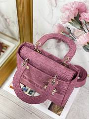 Dior Medium Lady D-Lite Handbag Cane Embroidery In Hibicus Pink Gold Buckle 24cm - 4