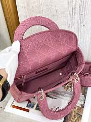 Dior Medium Lady D-Lite Handbag Cane Embroidery In Hibicus Pink Gold Buckle 24cm - 5