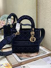 Dior Medium Lady D-Lite Handbag Cane Embroidery In Blue Gold Buckle 24cm - 1