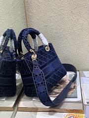 Dior Medium Lady D-Lite Handbag Cane Embroidery In Blue Gold Buckle 24cm - 3