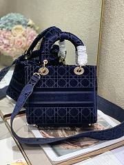 Dior Medium Lady D-Lite Handbag Cane Embroidery In Blue Gold Buckle 24cm - 2