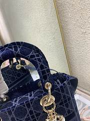 Dior Medium Lady D-Lite Handbag Cane Embroidery In Blue Gold Buckle 24cm - 6