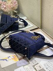 Dior Medium Lady D-Lite Handbag Cane Embroidery In Blue Gold Buckle 24cm - 5
