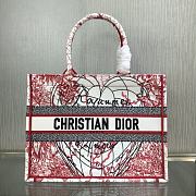 DIOR Book Tote Red and White D-Royaume d'Amour Embroidery 36.5cm - 1