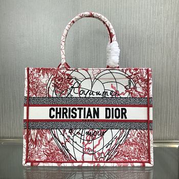 DIOR Book Tote Red and White D-Royaume d'Amour Embroidery 36.5cm