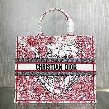 Dior Book Tote Red and White D-Royaume d'Amour Embroidery 41.5cm