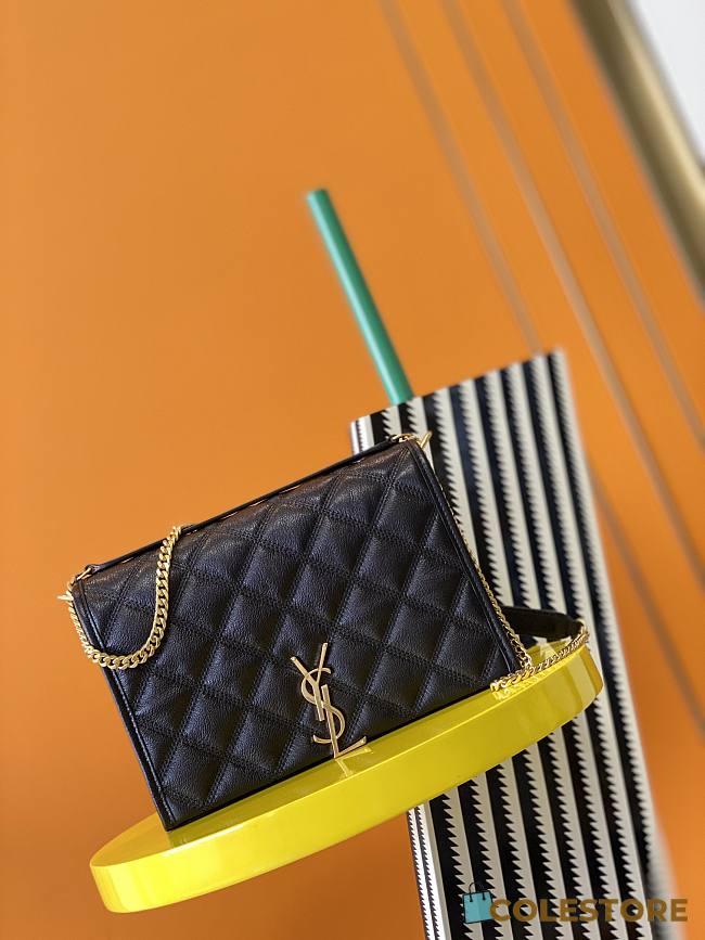 YSL Becky Chain Shoulder Bag In Black Quilted Leather 65077 Size: 25x17x7cm - 1