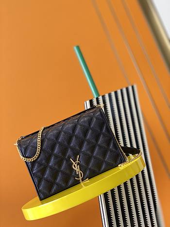 YSL Becky Chain Shoulder Bag In Black Quilted Leather 65077 Size: 25x17x7cm