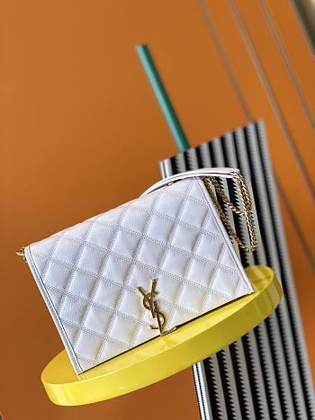 YSL Becky Chain Shoulder Bag In White Quilted Leather 65077 Size: 25x17x7cm