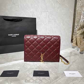YSL Becky Chain Shoulder Bag In Wine Quilted Leather 65077 Size: 25x17x7cm