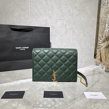 YSL Becky Chain Shoulder Bag In Green Quilted Leather 65077 Size: 25x17x7cm